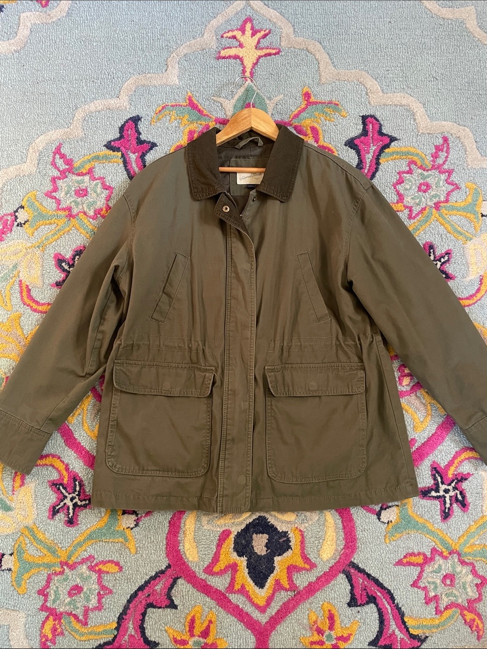 Universal Thread Olive Utility Chore Barn Jacket with Corduroy Collar